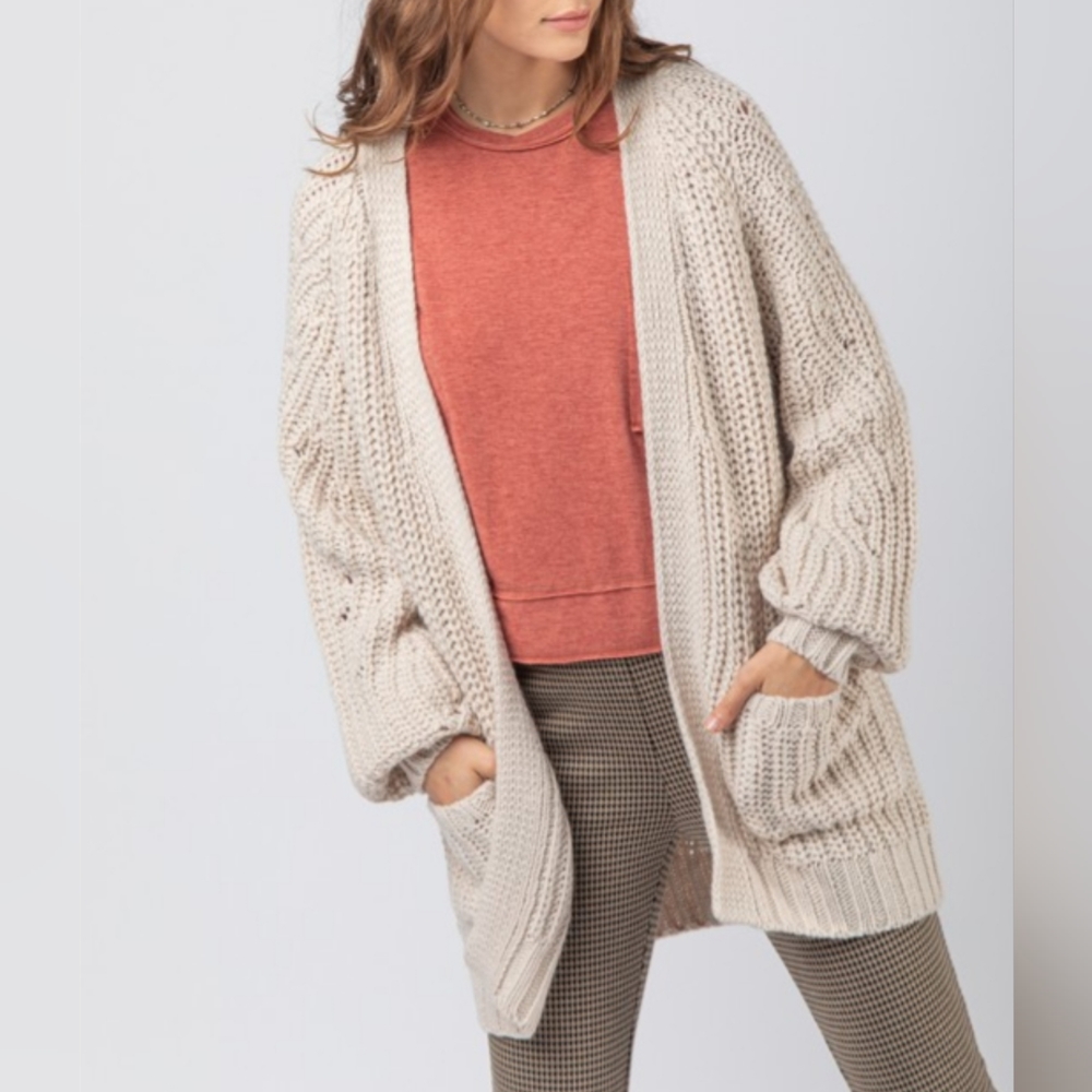 Cozy Textured Sleeve Oversize Knit Sweater Cardigan